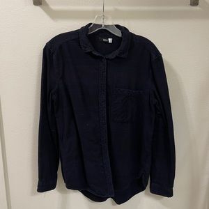 BDG Navy Button Down Flannel Shirt with Pocket